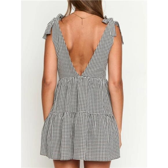 Gingham Tie Shoulder Mini Dress - Picture 6 of 7